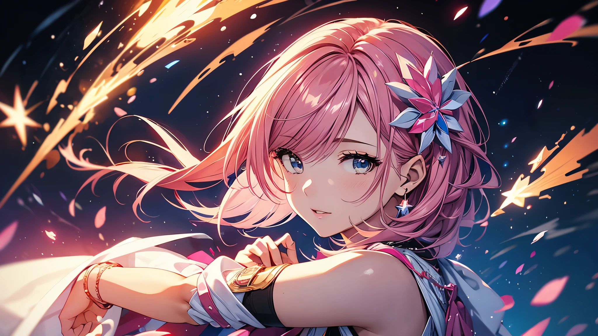 1 Girl, Star Mage, pink hair maria chiquina, Space comets, Octane Render