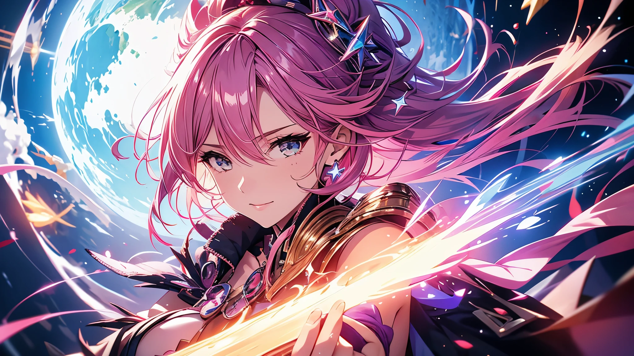 1 Girl, Star Mage, pink hair maria chiquina, Space comets, Octane Render