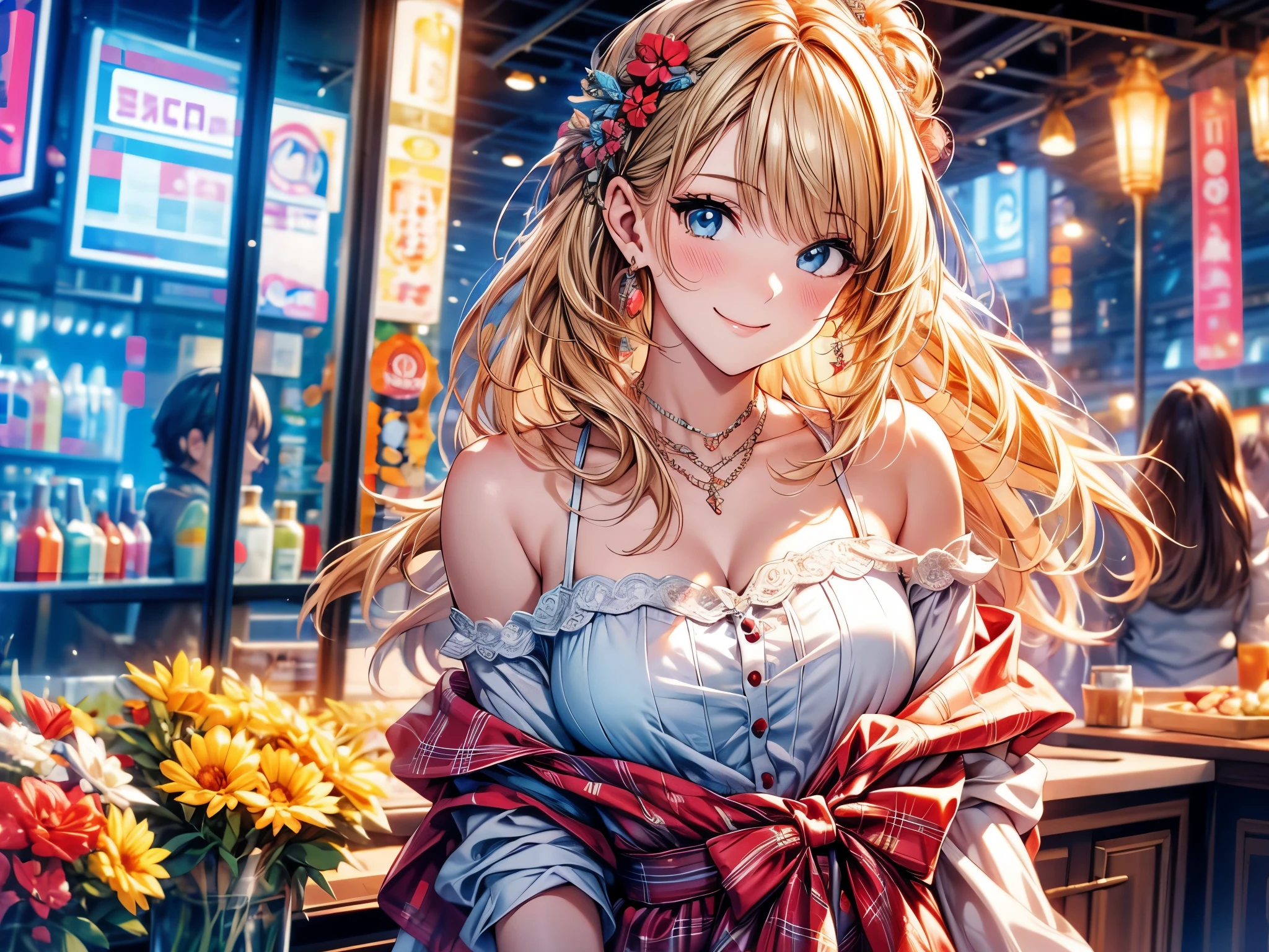 best quality, masterpiece, Ultra-high resolution, Reality, 1 Girl, Off-shoulder, Smile