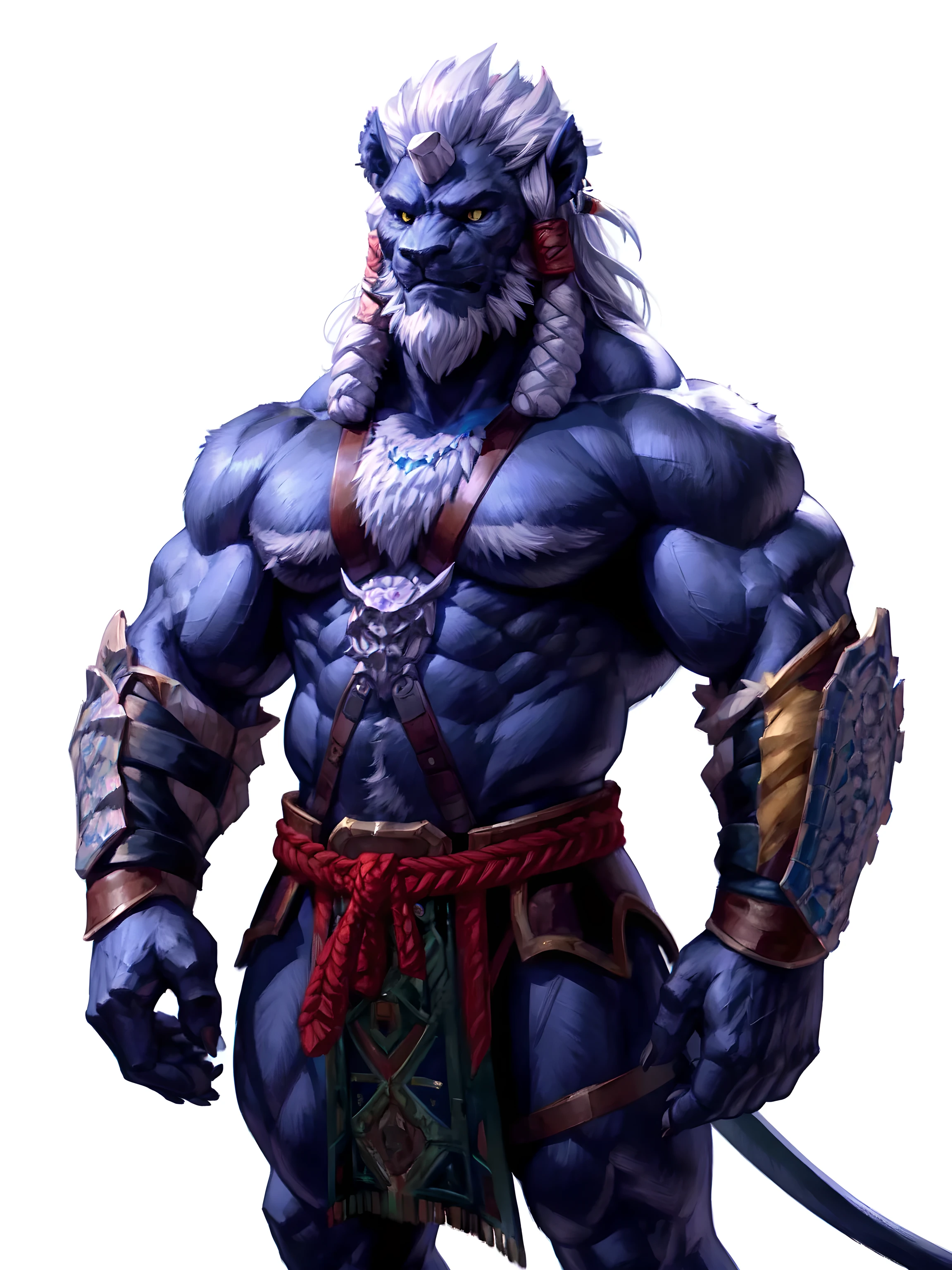 kimahari, high quality, high resolution, detailed, masterpiece, correct proportions, correct anatomy, very muscular:1.2, muscles, stern face, soft lighting, male, masculine, older male, beard, (no background, white background):2.0, taran fiddler style, detailed face, detailed eyes, yellow eyes, loincloth, belt, half body