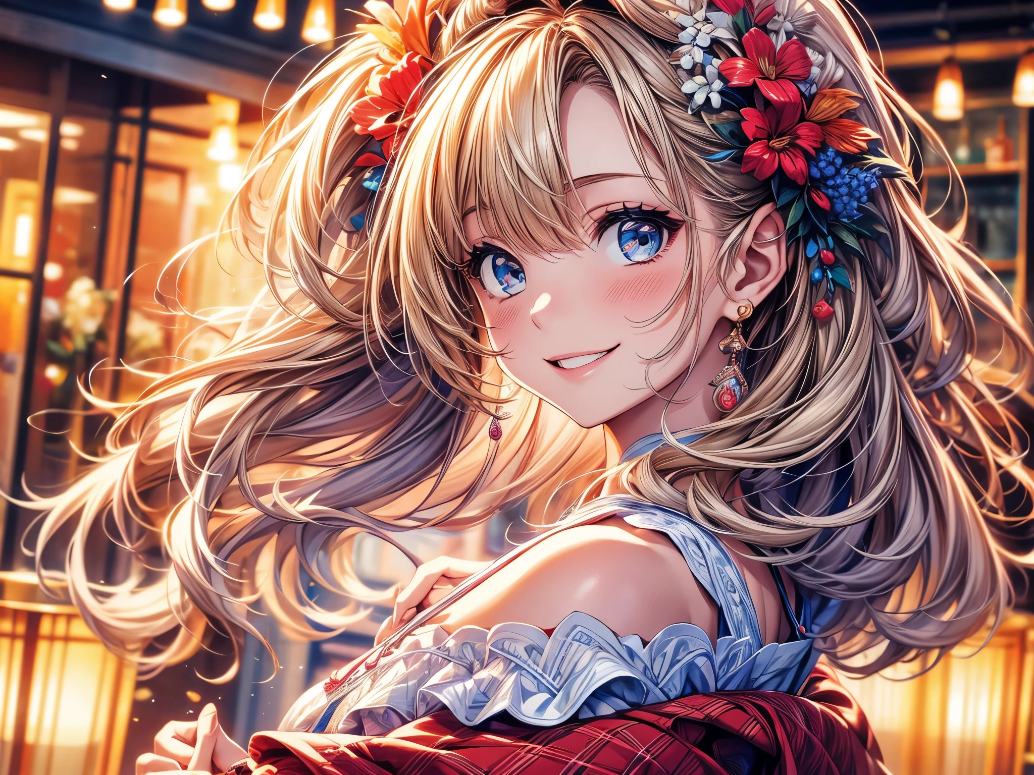 best quality, masterpiece, Ultra-high resolution, Reality, 1 Girl, Off-shoulder, Smile
