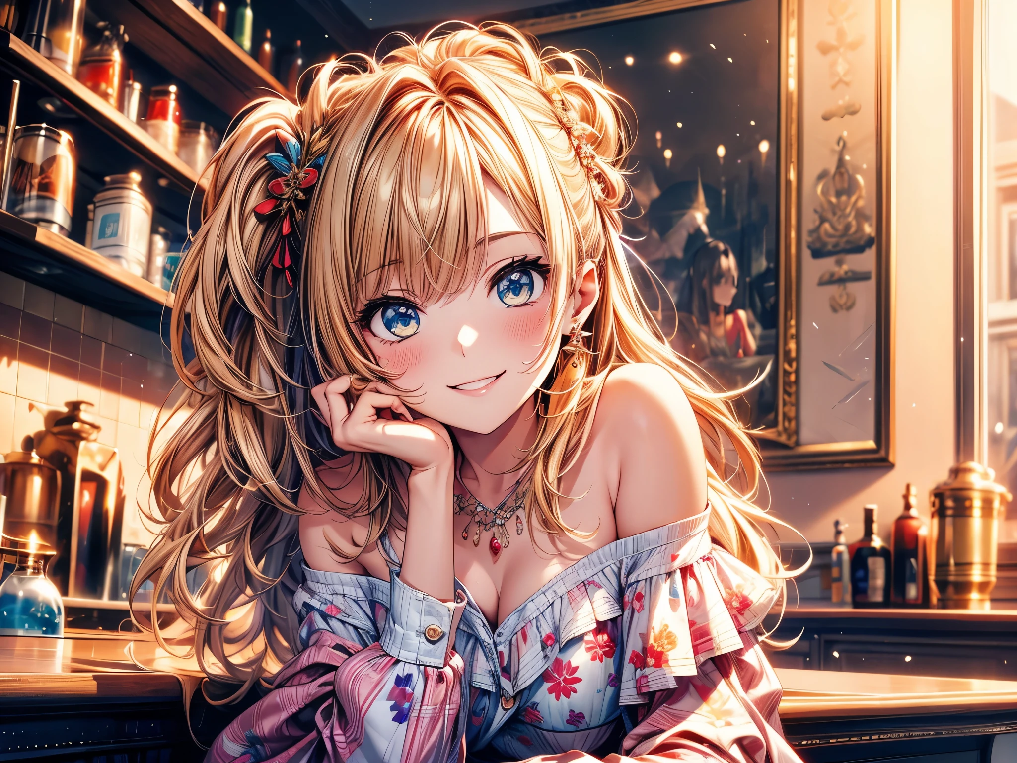 best quality, masterpiece, Ultra-high resolution, Reality, 1 Girl, Off-shoulder, Smile