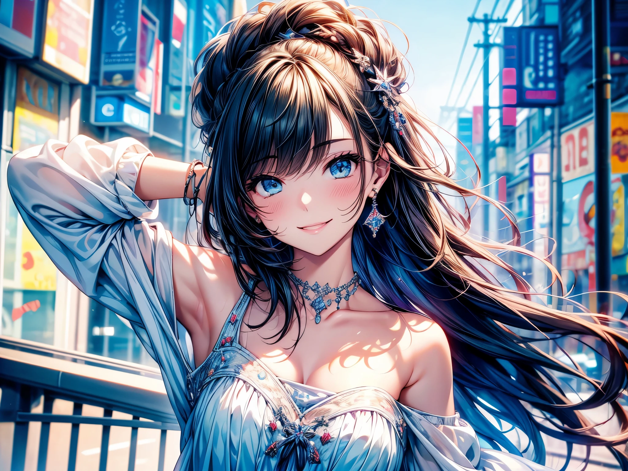 best quality, masterpiece, Ultra-high resolution, Reality, 1 Girl, Off-shoulder, Smile