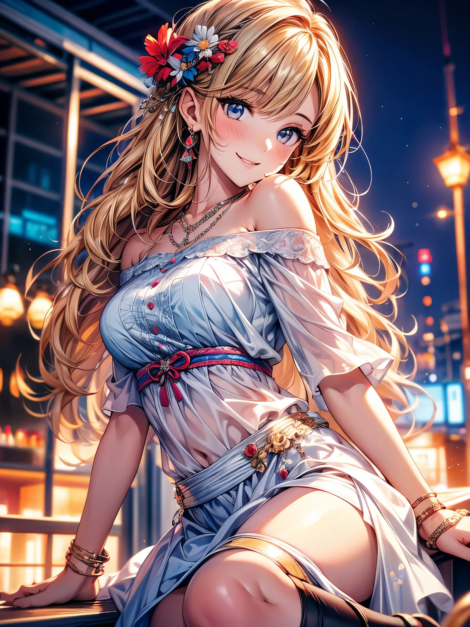 best quality, masterpiece, Ultra-high resolution, Reality, 1 Girl, Off-shoulder, Smile