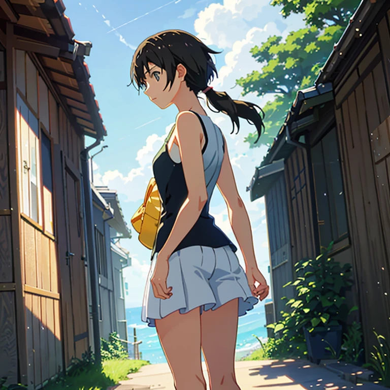 summer, makoto shinkai'Concept Art, tumbler, Magic realism, Beautiful anime scene, Beautiful sky. by makoto shinkai, ( ( makoto shinkai ) ), Anime Background Art, Anime Background, makoto shinkai'style, Anime movie background, Galaxy Express, No humans. --v6,1boy,