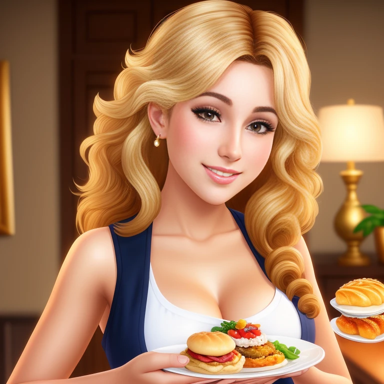 (best quality,4k,8k,high res,masterpiece:1.2),ultra-detailed, photorealistic, full body shot,golden bronde curly hair,Mature and beautiful, realistic portrayal:1.2 Sailor Moon (in the style of the Sims 4), posing as if she’s in a professional photoshoot, tanned, eating Pork Buns & Sushi Beautifully photographed, extreme close-up, dramatic angle, hi-key lighting,