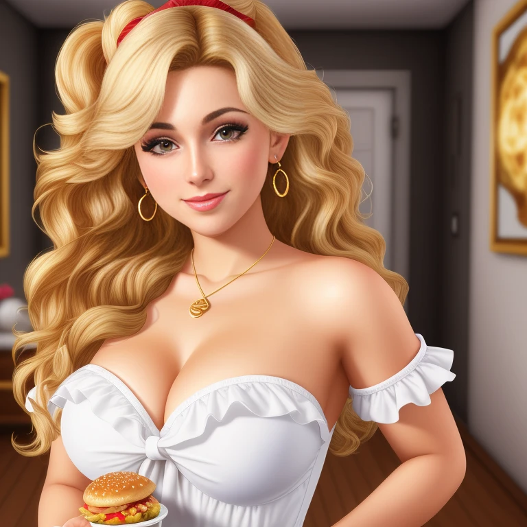 (best quality,4k,8k,high res,masterpiece:1.2),ultra-detailed, photorealistic, full body shot,golden bronde curly hair,Mature and beautiful, realistic portrayal:1.2 Sailor Moon (in the style of the Sims 4), posing as if she’s in a professional photoshoot, tanned, eating Pork Buns & Sushi Beautifully photographed, extreme close-up, dramatic angle, hi-key lighting, 