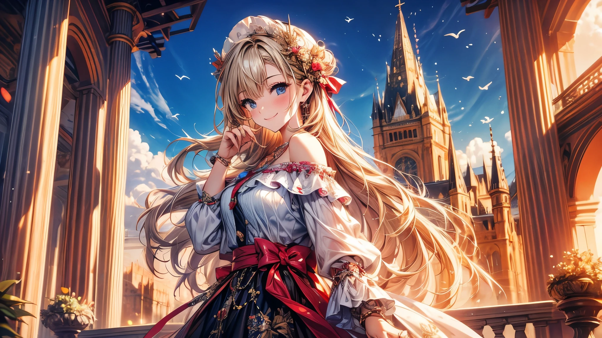 best quality, masterpiece, Ultra-high resolution, Reality, 1 Girl, Off-shoulder, Smile