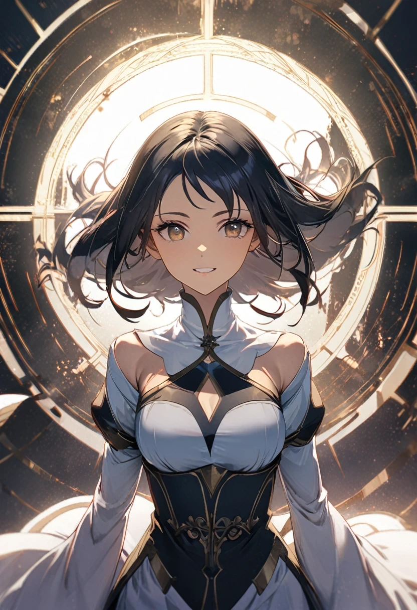 (shylily/(Twich/):1.5),(masterpiece:1.2),(best quality:1.2),((Ultra Detailed))、(Implications)、((Extremely refined))、Dynamic Angle、a smile、floating、(Beautiful and delicate eyes)、(Detailed lighting) (1 Girl)、solo、floating_hair、Radiant eyes、The wind is blowing、Adam、Tarot、One world