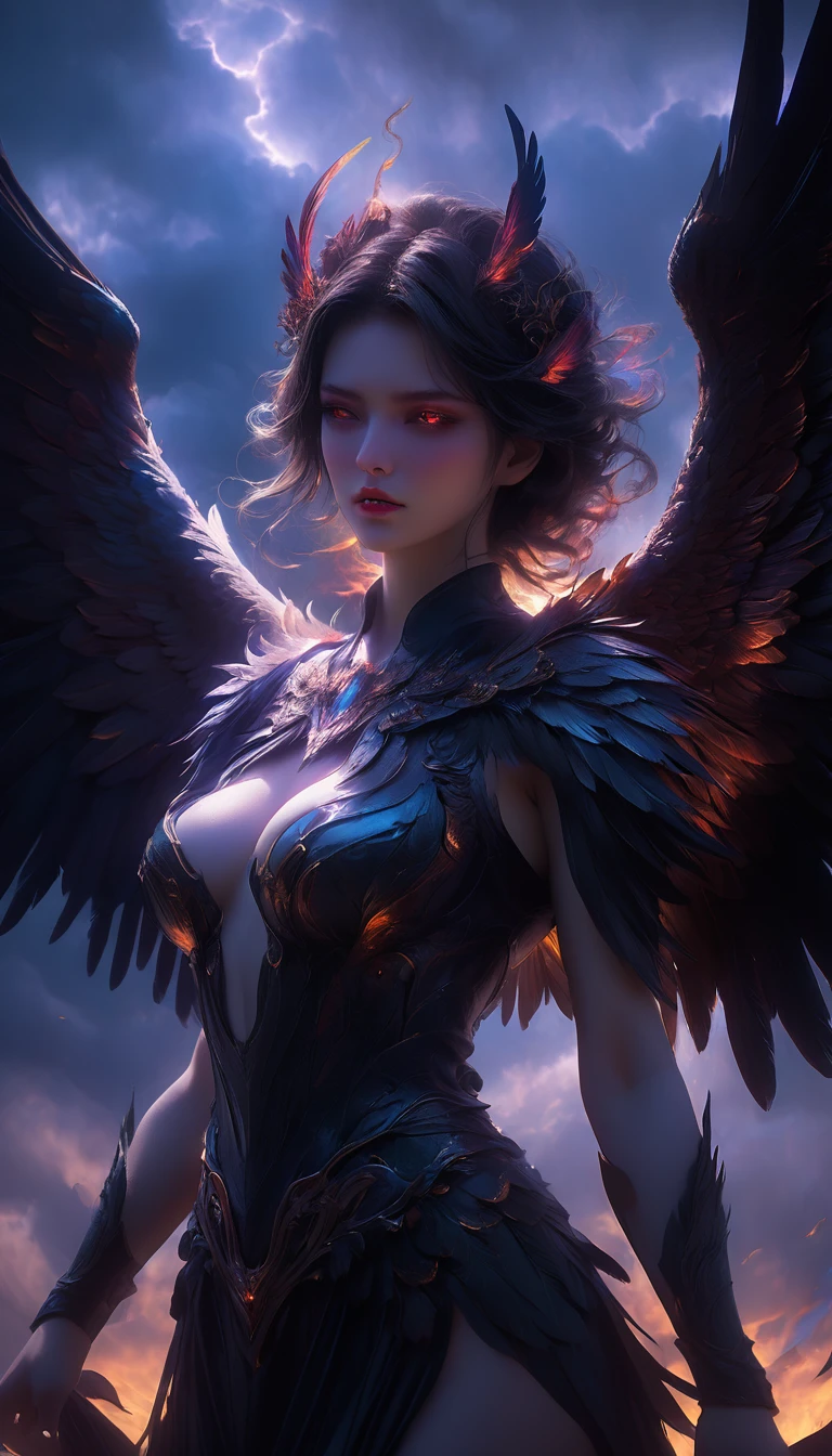 (best quality,4k,8k,highres,masterpiece:1.2),ultra-detailed,realistic:1.37,epic art,colorful scary angel,(Apterus:1.5),oil painting,angry eyes,dark wings,vibrant colors,mysterious background,heavenly atmosphere,glowing halo,intense emotions,expressive brushstrokes,haunting presence,ethereal beauty,foreboding shadows,ominous lighting,dramatic composition,demonic features,sharp and detailed feathers,distinctive textures,contrast between light and dark,awe-inspiring,otherworldly,divine,fantasy theme,mythological creature,impressive wingspan,dynamic pose,ominous clouds,fallen angel,intricate details,captivating,unforgettable,visually stunning, no text
