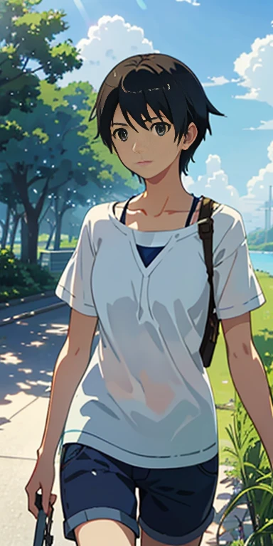 summer, makoto shinkai&#39;Concept Art, tumbler, Magic realism, Beautiful anime scene, Beautiful sky. by makoto shinkai, ( ( makoto shinkai ) ), Anime Background Art, Anime Background, makoto shinkai&#39;style, Anime movie background, Galaxy Express, No humans. --v6