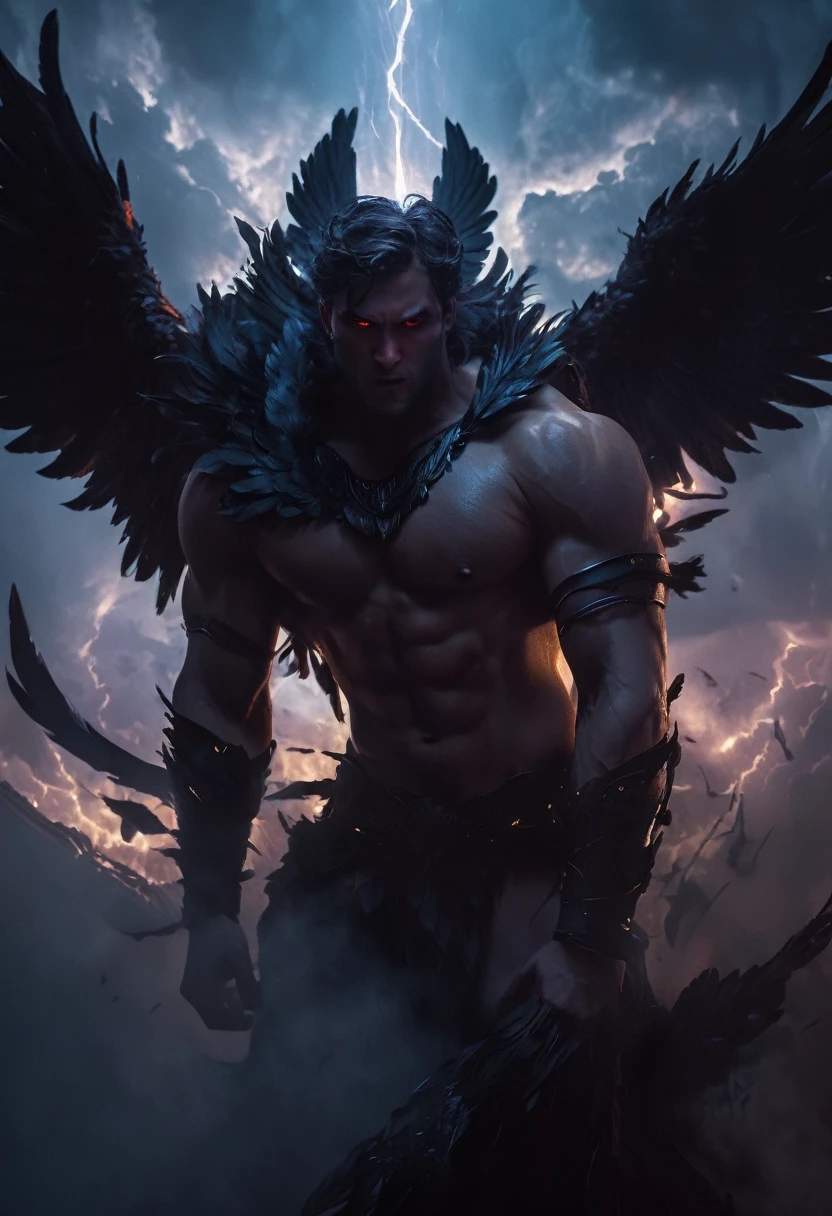 (best quality,4k,8k,highres,masterpiece:1.2),ultra-detailed,realistic:1.37,epic art,colorful scary angel,(Apterus:1.5),oil painting,angry eyes,dark wings,vibrant colors,mysterious background,heavenly atmosphere,glowing halo,intense emotions,expressive brushstrokes,haunting presence,ethereal beauty,foreboding shadows,ominous lighting,dramatic composition,demonic features,sharp and detailed feathers,distinctive textures,contrast between light and dark,awe-inspiring,otherworldly,divine,fantasy theme,mythological creature,impressive wingspan,dynamic pose,ominous clouds,fallen angel,intricate details,captivating,unforgettable,visually stunning, no text
