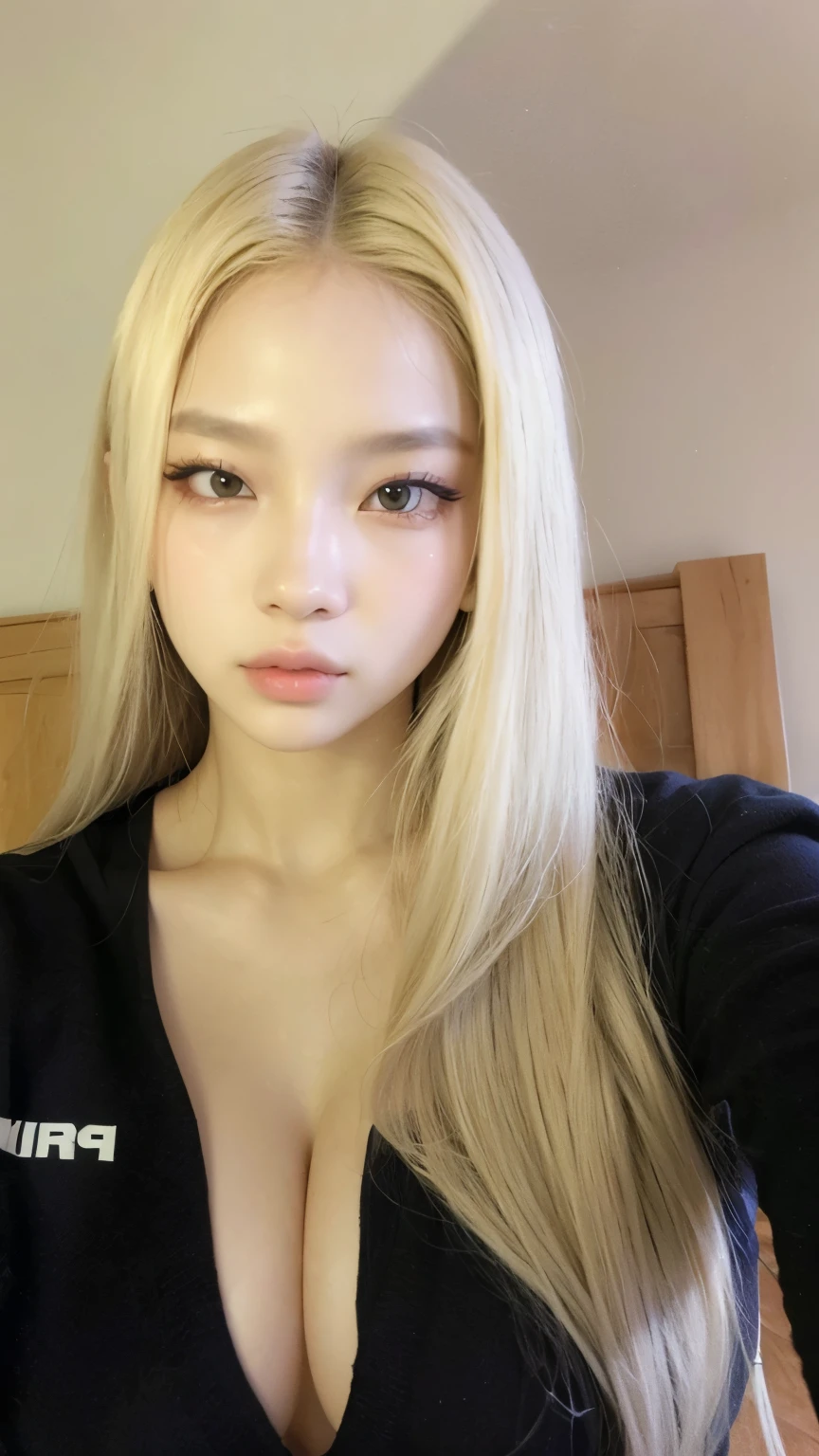 Garota loira tirando uma selfie, com rosto detalhado, jennie bp, JENNIE KIM