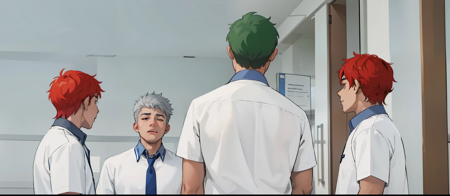 He has gray hair. There are 4 young men of 16 years old at school.