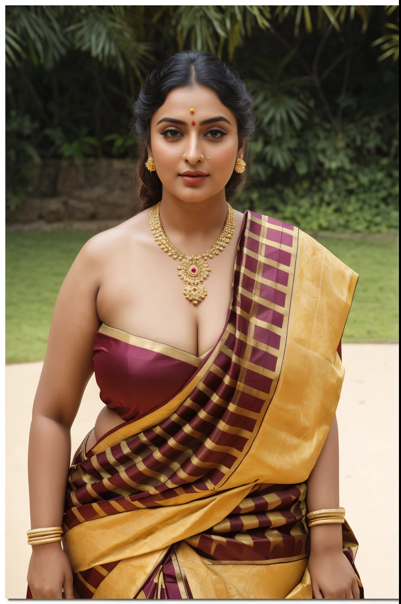 Foto RAW, photorealistic, photography, full body shot, master shot, perfect eyes, goddess like beauty, pierced eyes, perfect thick chubby mallu Desi aunty bhabhi, Wearing a Stanapatta, a chest-band.Saree model, model Photography, Indian saree shoot, Indian traditional wear advertising photography, traditional wear brand shoot, face of Indian actress Sonakshi Sinha, masterpiece, realistic, realism, incredible details, pleasure, photorealism, detailed skin, skin pores, high contrast, photorealistic Artstation 8k HD digital art trend of high definition and detailed realistic skin texture, ultra detail, realistic skin texture, armature, best quality, ultra high definition, (photorealistic:1.4),, high resolution, detail, raw photo, sweat, Re sharp, by Lee Jefferies Nikon D850 Film Stock Photo 4 Kodak Portra 400 Camera F1.6 Lens Rich Color Ultra Real Realistic Realistic Textures Dramatic Lighting Unreal Engine Trending at Art Station Cinestill 800,(pele altamente detalhada: 1.2), 8k UHD, DSLR, soft-lighting, alta qualidade, grain of film, Fujifilm XT3,she didn't like to wear blouse or bra, she is happy to wear only saree, she hates blouse or bra, detailed hairy armpits,