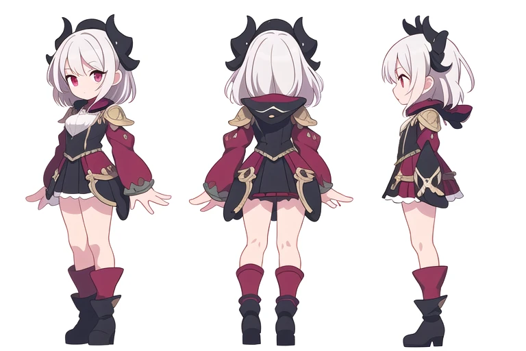 (((Best Quality))) , ((full body)), An adult female, reference sheet, solo, (white background), high fantasy outfits, red theme,