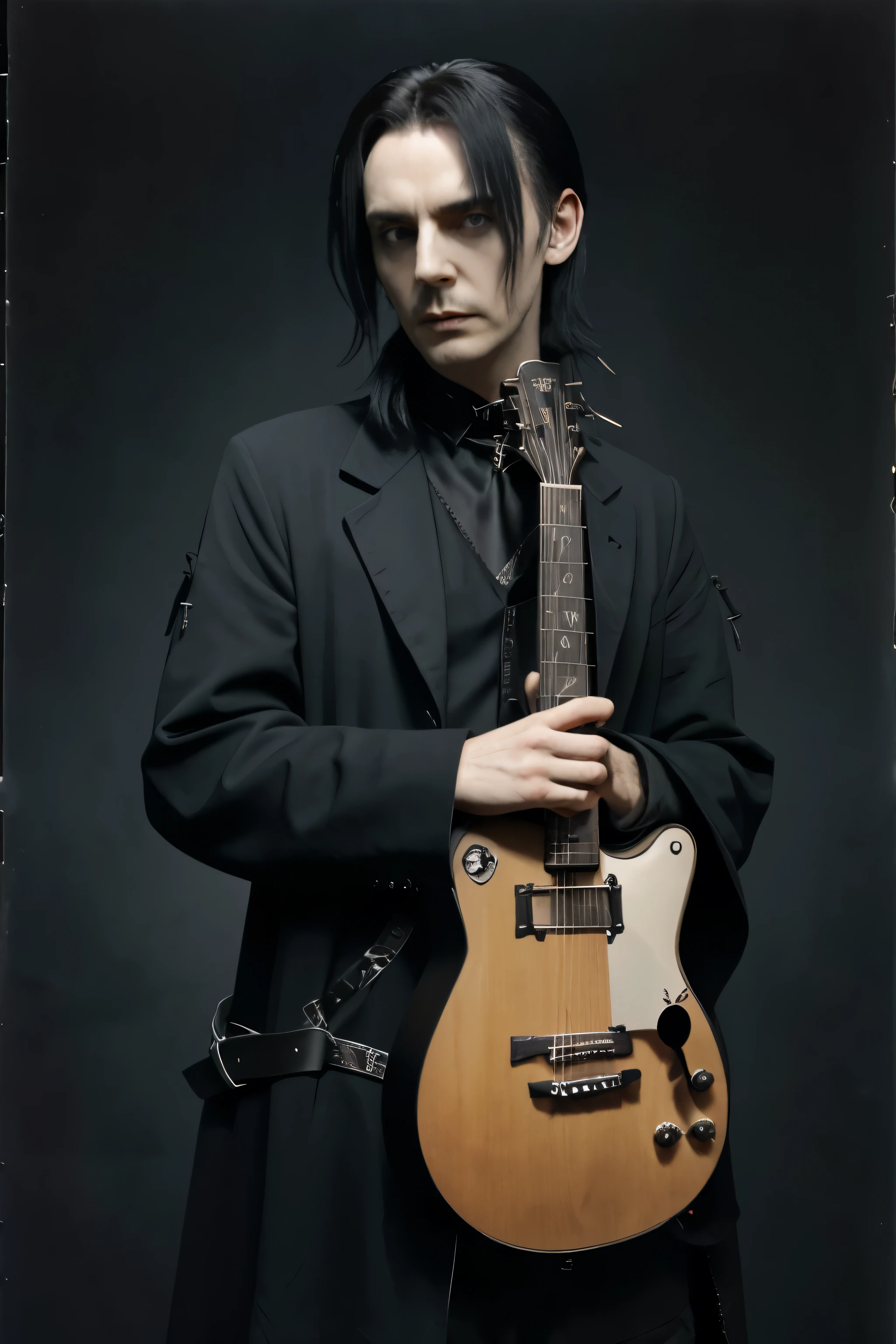 gothic band、Peter Murphy、guitar、Gothic、male、Dark world、black metal world、Black suit、band world、new wabe、dark Psych、long coat、Dark background、Strange Beauty、new form of beauty、