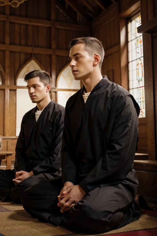 Catholic monks in meditation