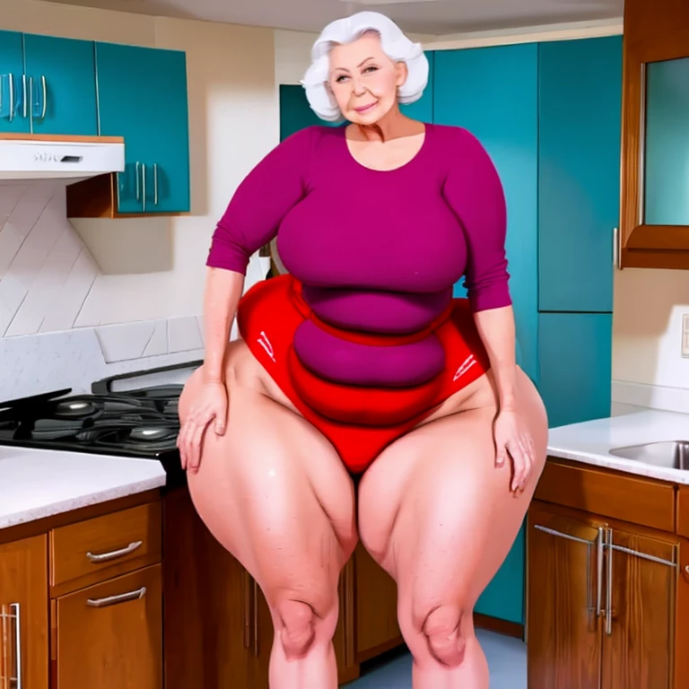 Enormous booty granny wearing booty shorts in kitchen,full body , very large bosum ,very large cheeks,very large thighs, very wide hips,largest haunches ever, accentuated curves, ssbbw ,full body voluptuous figure granny shaking enormous booty for viewer