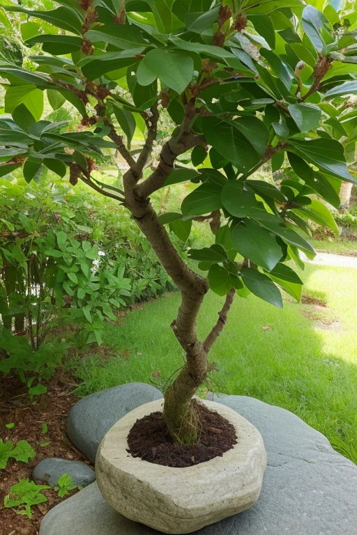 ((best quality)), ((masterpiece)), a small tree plant trying to grow from a creak on big stone 