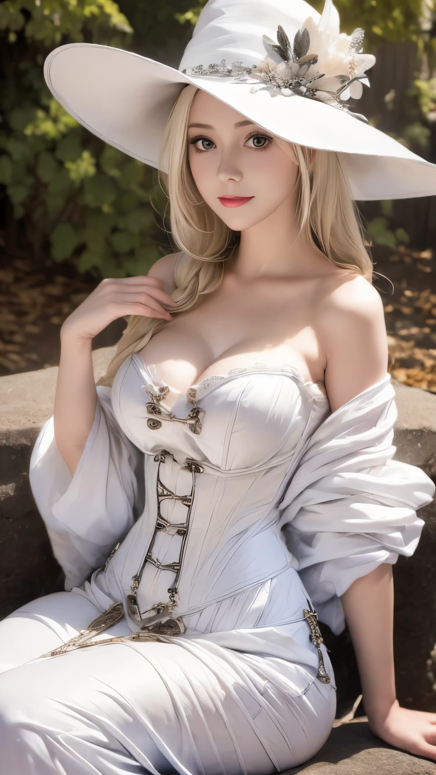 1girl, female, masterpiece, mistreess,white witch hat,sitting