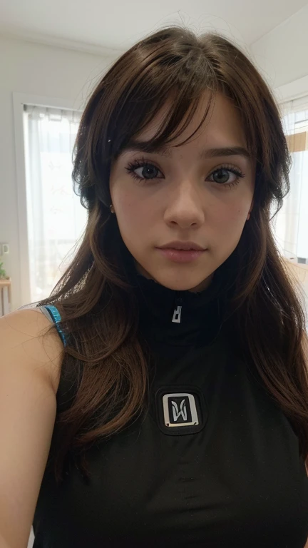 xoaeriel, a beautiful woman with wavy brown hair, ojos azules, nariz redonda, vistiendo un cohete de equipo,uniforme del equipo cohete,falda blanca,top corto,medias negras hasta el muslo,guantes negros hasta el codo,hiperealista, sentada en un escritorio con una computadora, gamer aesthetic, y 2k aesthetic, y2k aesthetic, Computer aesthetics, lofi girl aesthetic, 2k aesthetic, cybernetic aesthetic, vibraciones de anime, estilo y2k, estilo y2k, ambiente ciberpunks, En frente de una computadora, ambiente ciberpunk, an aesthetic!, Game aesthetics ,lucez de led de colores