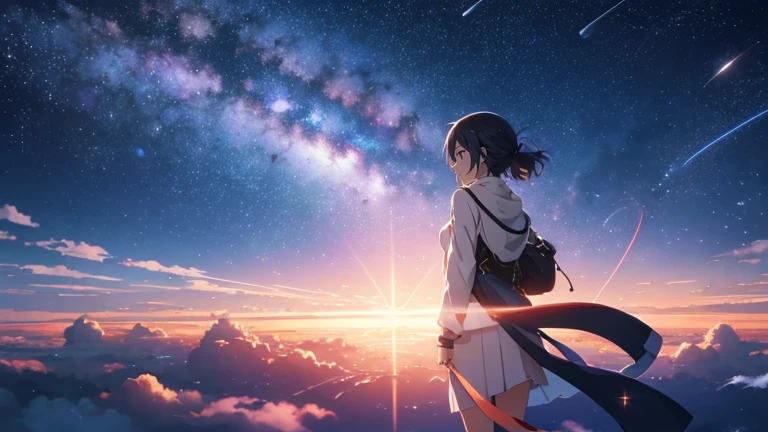 Anime - Beautiful sky scene with stars and planets, Space Sky. by makoto shinkai, anime art wallpaper 4k, anime art wallpaper 4k, Anime Art Wallpapers 8K, anime wallpaper 4k, anime wallpaper 4k, 4k anime wallpaper, Anime Sky, Awesome Wallpapers, Anime Background, Celestial planets in the background, Anime Background art,  Vacant, There are no people, no one
