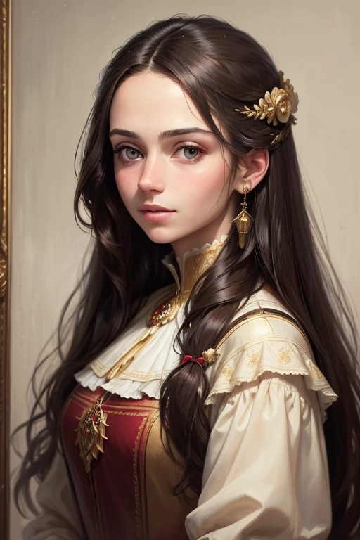 (((portrait, masterpiece))), Young beautiful brunette, long hair, Looking straight ahead, realistic. highest quality 16k.