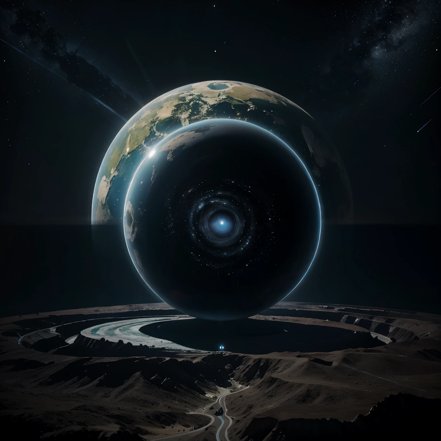un mundo plano lleno de gemas, planetas, renderizado de octanaje, surreal
