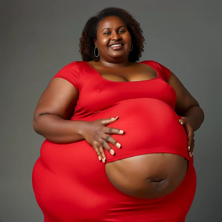 Extremely Hyperpregnant Kenyan woman with huge belly wearing a dress