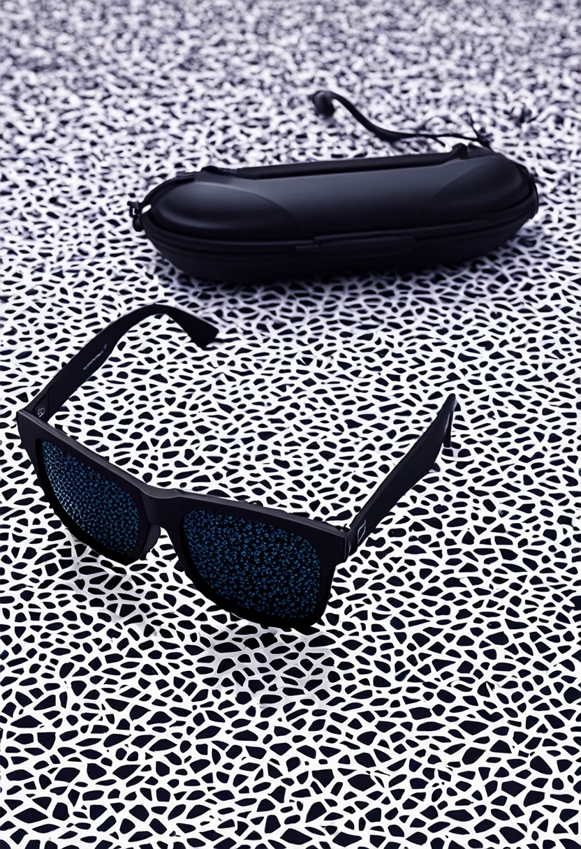 make an image of a sunglasses equipped with a camera and headphones for the visually impaired