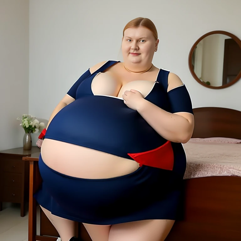 Extremely Hyperpregnant Latvian woman with huge belly wearing a dress