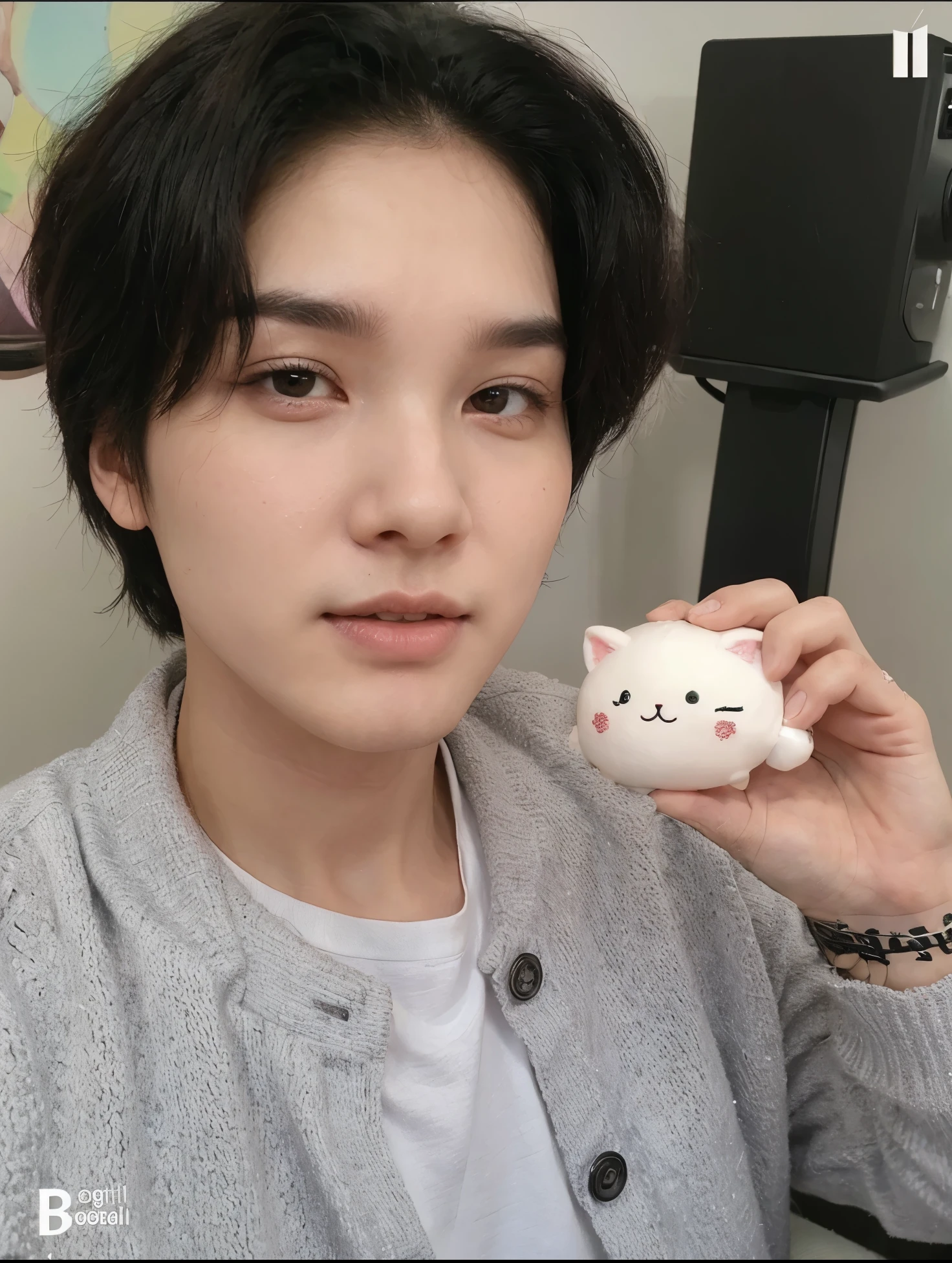 YoonGi rostro bonito con cabello de color rosa