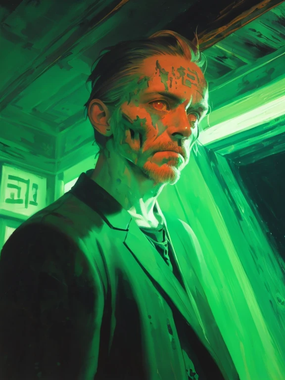 (best quality,4k,8k,highres,masterpiece:1.2),ultra-detailed,(realistic,photorealistic,photo-realistic:1.37),oil painting,colorful,brush strokes,dramatic lighting,horror,skull man warrior,aged paper,aesthetic,dripping ink,gritty texture,dark and moody atmosphere,detailed facial features,expressionless face,intense gaze,weathered armor,worn out sword,ancient runes,crow feathers,ominous background,grim reaper vibes,haunting,creepy,macabre,vintage style,monochrome with sepia tones,contrast,depth,texture,old world charm,subtle decay,aged elegance,cracked paint,weathered detailspeated paint,cracked stone texture,long shadows,dusty appearance,creased edges,sculptural quality