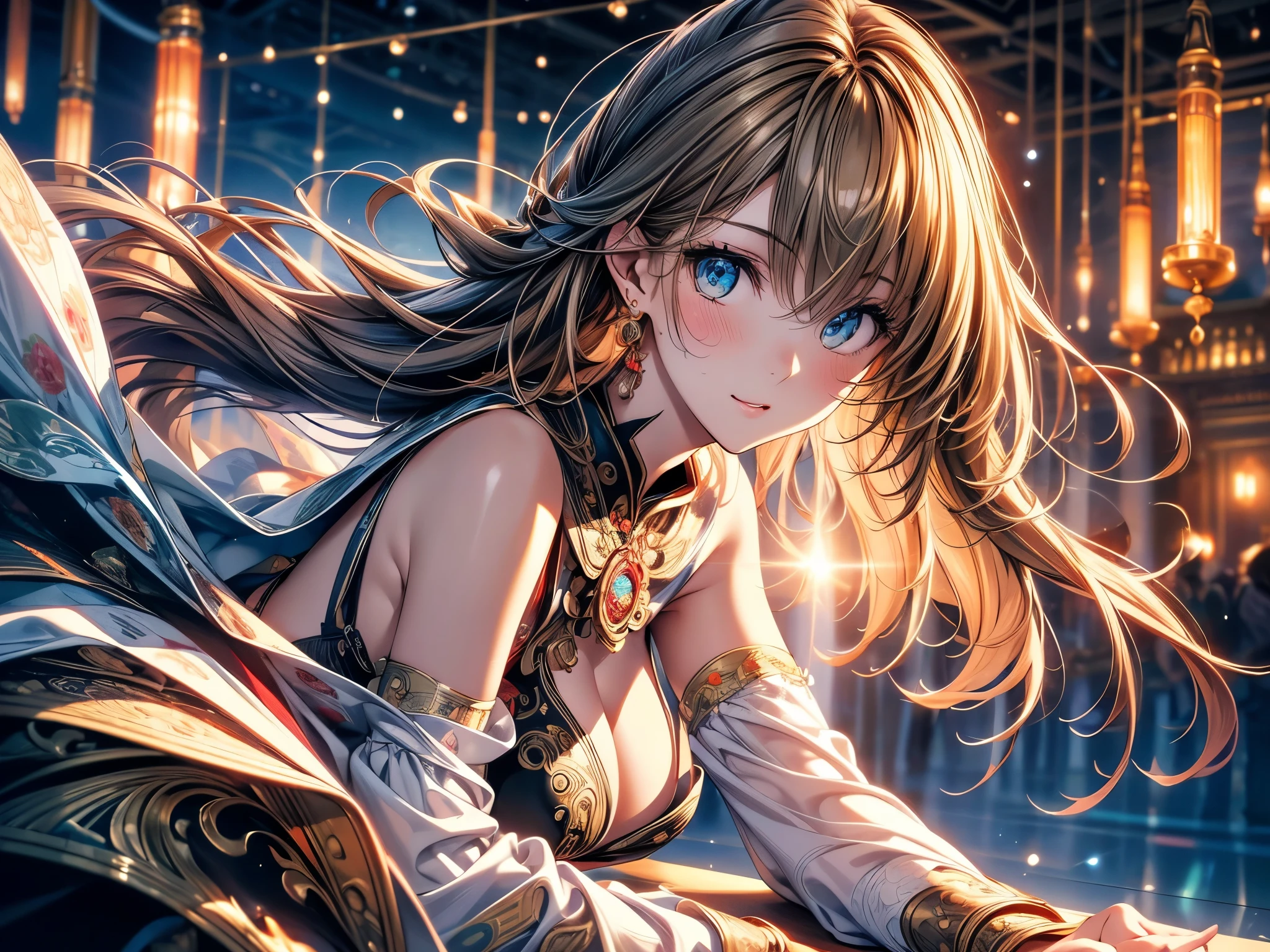 (original photo, best quality), (Practical, photo-Practical:1.3),best quality,Very detailed,masterpiece,Super detailed,illustration,1 Girl,superior_Body,Dynamic Angle,world masterpiece theater,messy_long_hair,best quality,Extremely detailed CG Unity 8K wallpaper,ink,Astonishing,Movie Lighting,lens_Flare, Dunhuang_style
