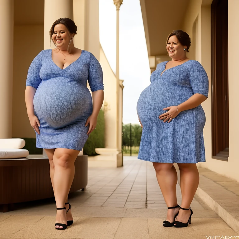 Extremely Hyperpregnant Luxembourger woman with huge belly wearing a dress