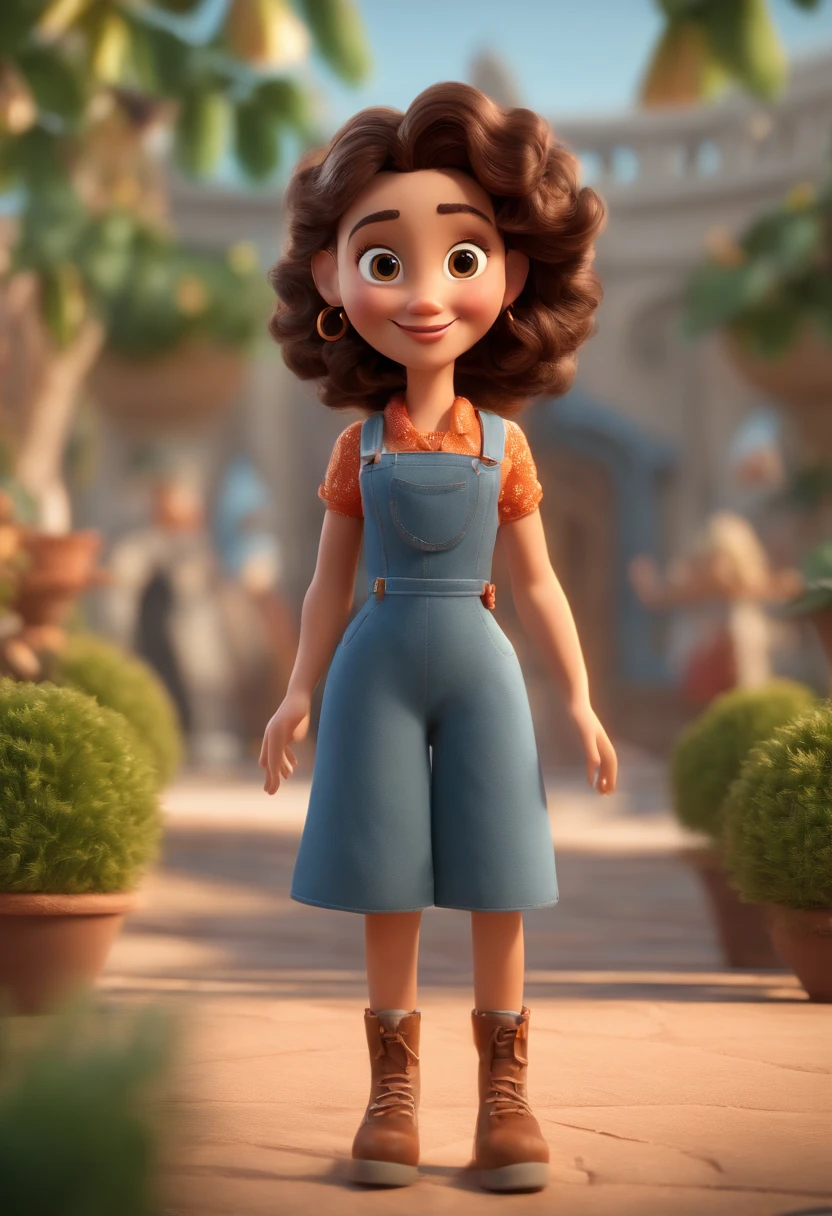 Cartoon character of a brunette girl with curls, un personaje animado, personaje estilizado, animation style rendering, 3D estilizado, Arnold Maya renderizado, Render 3D estilizado, Personaje 3D, Personaje 3D, Stylized 3D rendering, renderizado de personajes 3d, personaje animado, Close-up character, Pose del personaje, (Estilo Pixar) (parte maestra:1.2) (bokeh) (mejor calidad) (piel detallada) (textura detallada) (8k) (arcilla) (cinematic lighting) (Sharp focus,Sit up and lift your upper body.