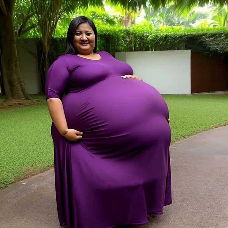 Extremely Hyperpregnant Malaysian woman with huge belly wearing a dress