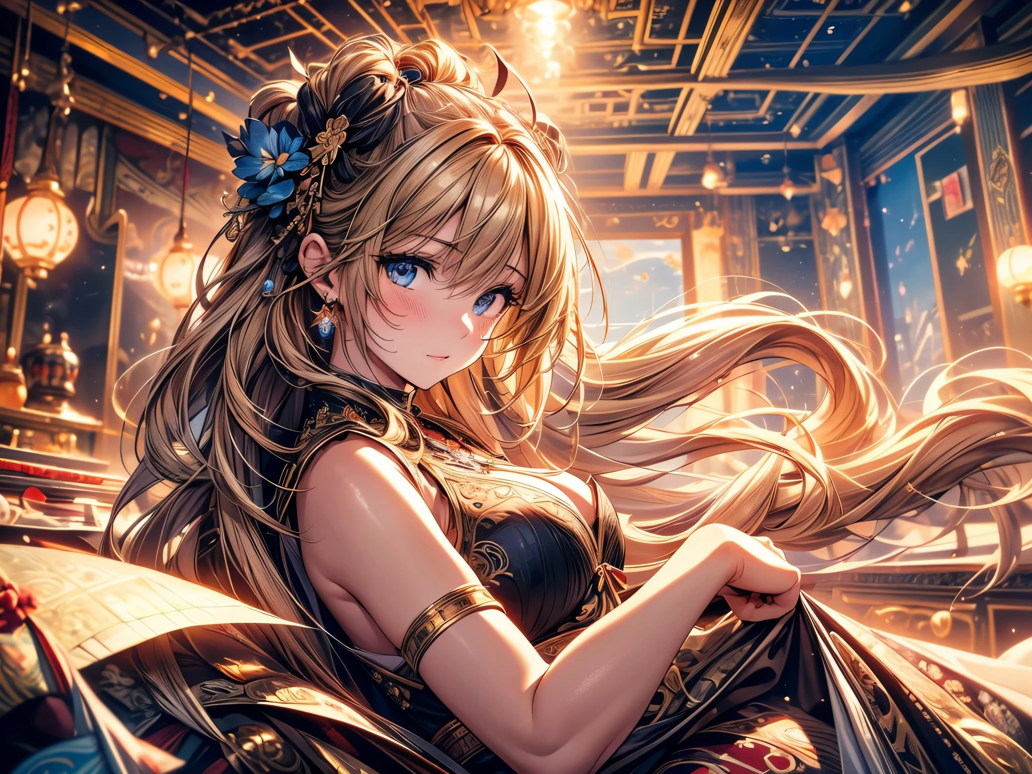 (original photo, best quality), (Practical, photo-Practical:1.3),best quality,Very detailed,masterpiece,Super detailed,illustration,1 Girl,superior_Body,Dynamic Angle,world masterpiece theater,messy_long_hair,best quality,Extremely detailed CG Unity 8K wallpaper,ink,Astonishing,Movie Lighting,lens_Flare, Dunhuang_style