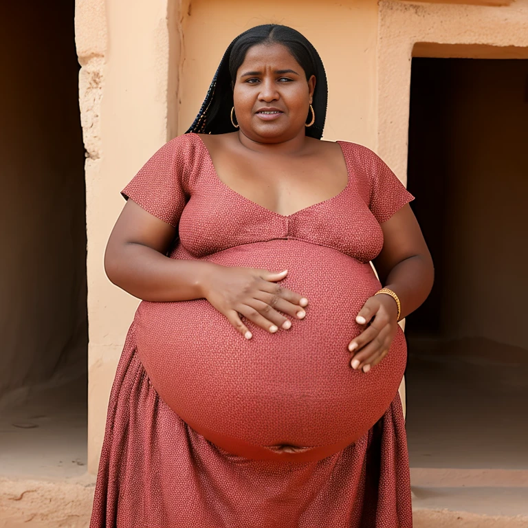 Extremely Hyperpregnant Mauritanian woman with huge belly wearing a dress