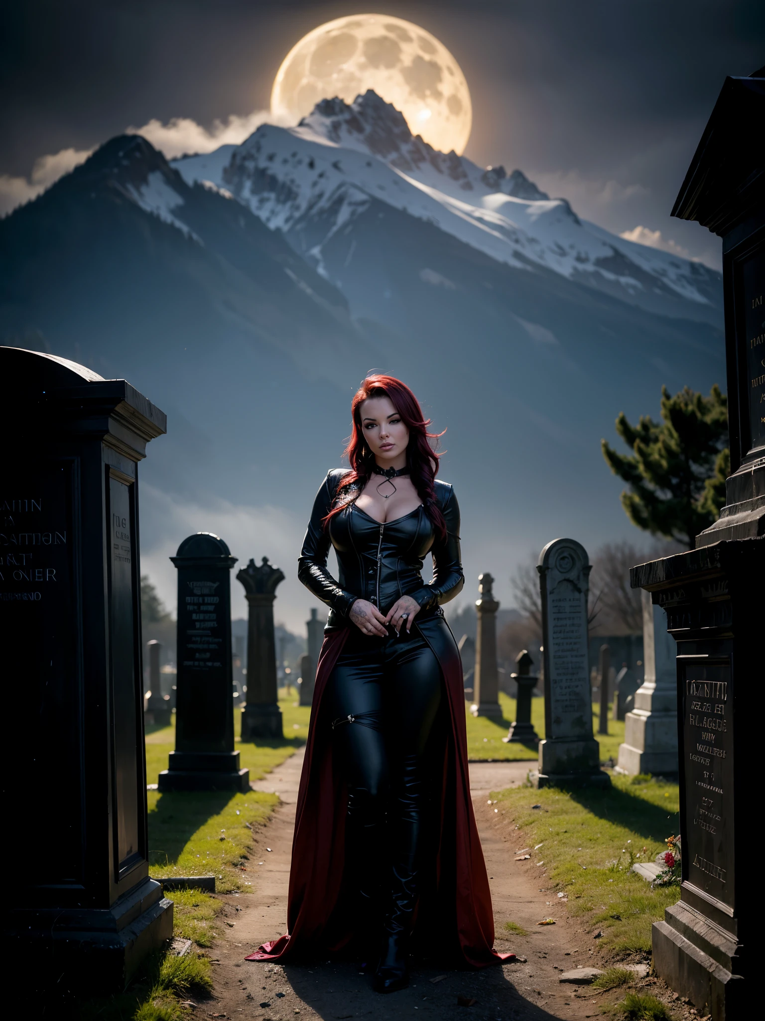 (best quality, masterpiece, high resolution: 1.2), raw photo, realistic photo, Christy Mack, vampire hunter, vampire hunter costume, sneaking through an old cemetery, night, pitch dark, old cemetery, moonlight passing through hair, gothic  lighting