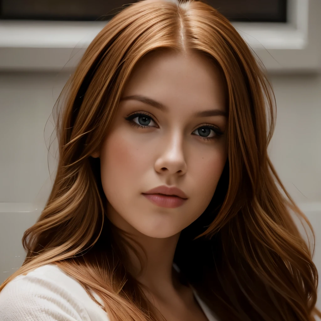 Chica pelirroja, , Nordic model, 23-year-old blonde model, modelo rubia mirando a la camara, mujer de rostro hermoso, mujer de cabello largo, 