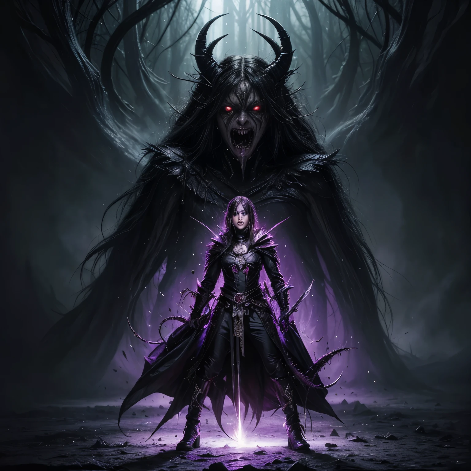 Bestial demon wields a sinister blade, correntes ensanguentadas, ossos Behemoth, Serpentine tentacles, cruel teeth, expression of insanity, oppressive dungeon. 8k vision reveals horrors, detalhes ultra HD mostram a monstruosidade, grotesque shadows dance, criaturas sussurram, atmosfera sufocante, tormento visual, visible insanity. The Blade, Glistening with flashes of malevolence, reflete (raios luminosos) that cross the darkness, desvendando (vivid details) and adding a dazzling dimension to the impending chaos.