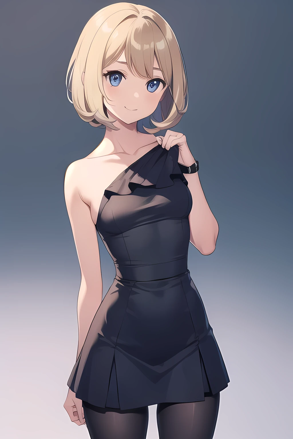 1girl, serena , blonde, bob haircut, eyebrows hidden by hair, grey background, short hair, wavy hair, (small breast:1.2), smile,
BREAK black pantyhose, red short dress, pantyhose, tight dress, BREAK indoors, ballroom,
BREAK looking at viewer,
BREAK (masterpiece:1.2), best quality, high resolution, unity 8k wallpaper, (illustration:0.8), (beautiful detailed eyes:1.6), extremely detailed face, perfect lighting, extremely detailed CG, (perfect hands, perfect anatomy),