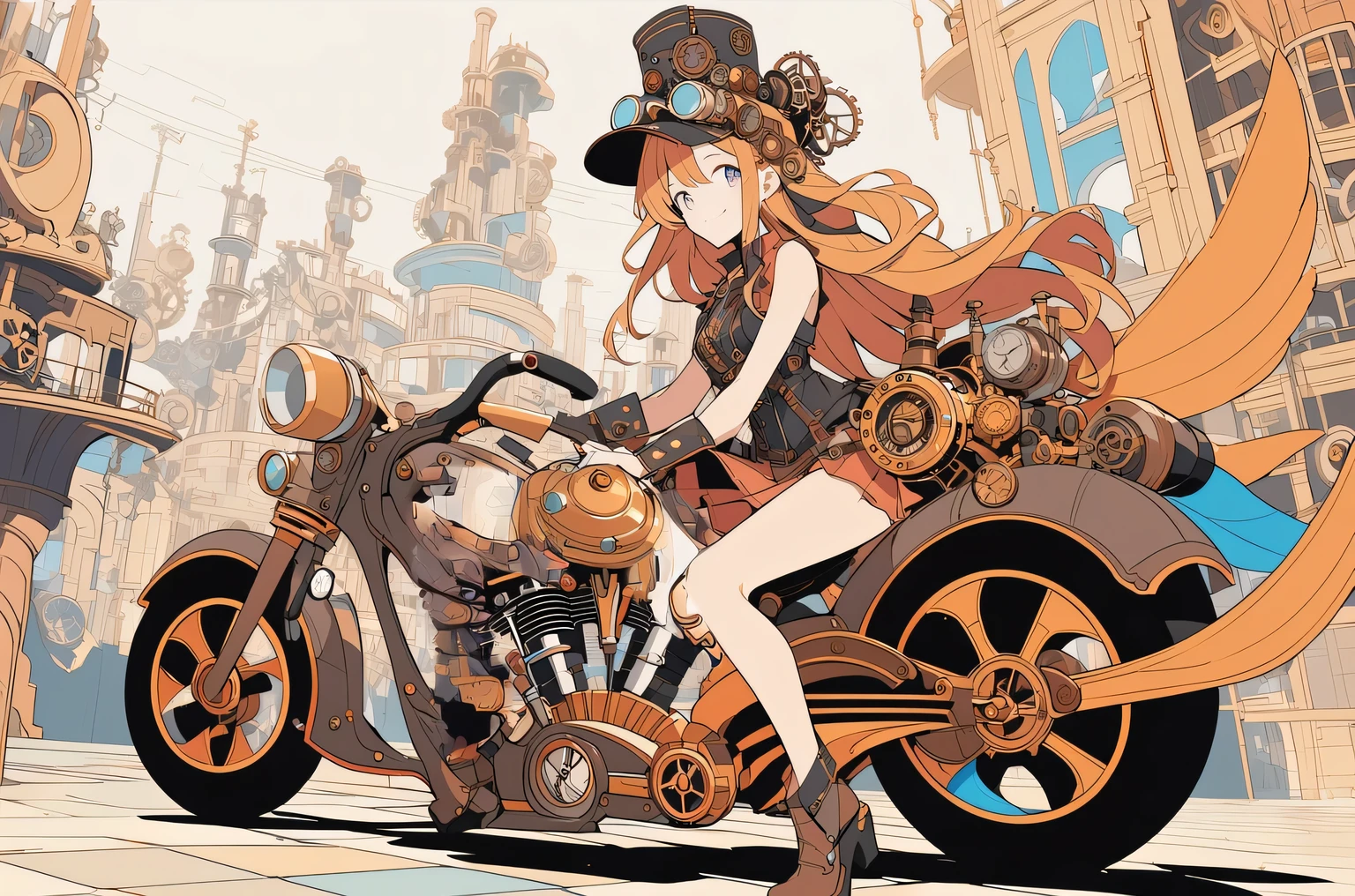 ((An illustration,Line art,Steampunk Motorcycle:1.5))