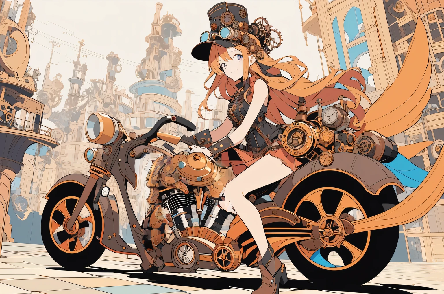 ((An illustration,Line art,Steampunk Motorcycle:1.5))