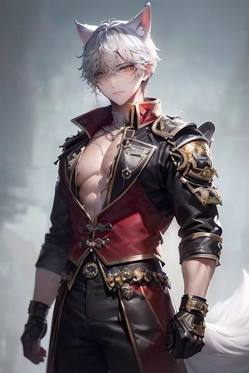 Tiefling, male, gray hair, matt skin

