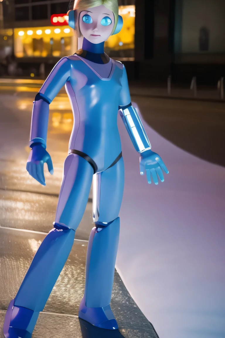 1 girl, robot, supermodel, blonde hair, blue eyes, empty eyes, mind-controlled, hypnotized, dazed,