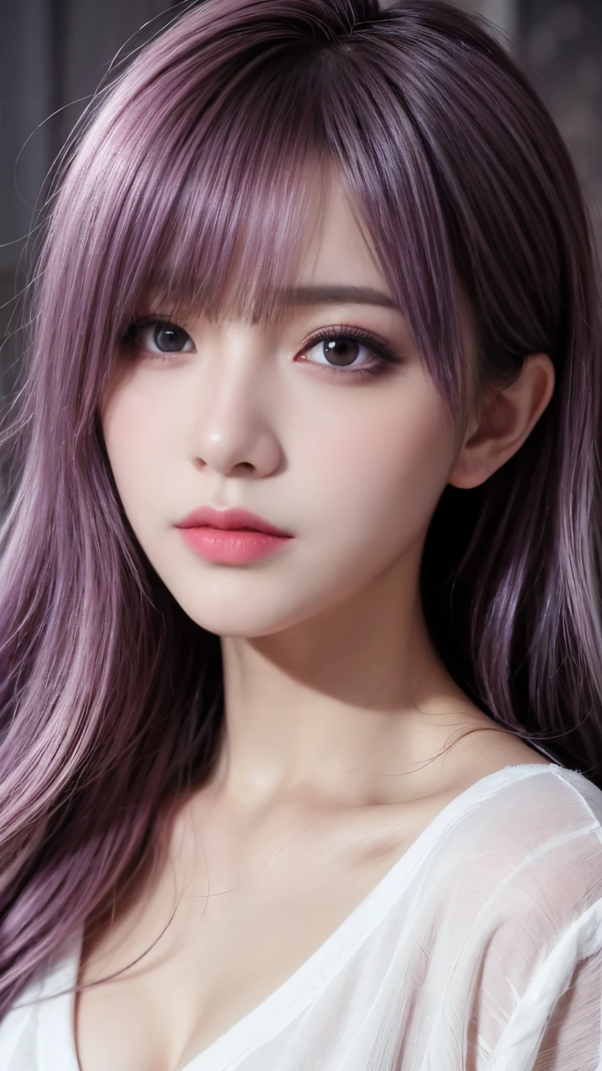 background（Black Night Sky，Big Moon），Woman close up，Wearing a white shirt、Purple Hair，Very long hair，very thick braids，Purple eyes，big ， realistic girl rendering, 8k artistic german bokeh, Enchanting girl, Realistic girl, Gurwitz, Gurwitz-style artwork, Girl Roleplay, Realistic 3D style, cgstation Popular Topics,, 8K Portrait Rendering,（Faithfulness，Faithfulness：1.4），Wear pink pajamas，巨big ，Sparkling eyes，Purple eyes