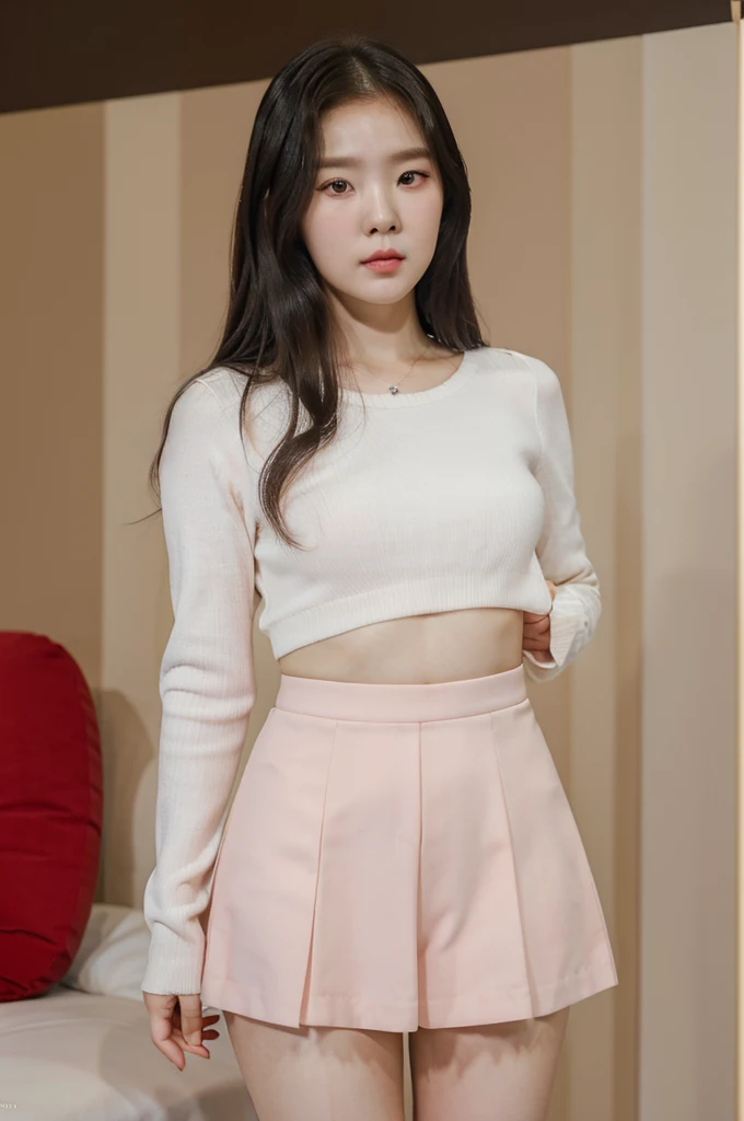 hd, realistic, south korean girl, k-pop idol, 21 yrs old, cute diligent, heart shaped faced, doe eyes, cute outfit (pink) [black], black hair, lee ji-eun, cute, charming, sexy, delicate, beautiful, innocent, younger sister , IU